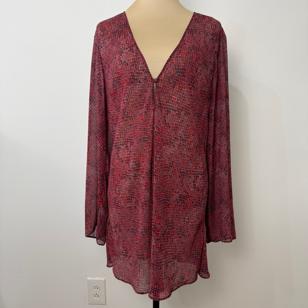 Vintage Victoria Secret Sheer Tunic Dress Large Red Mosaic Lightweight Resort